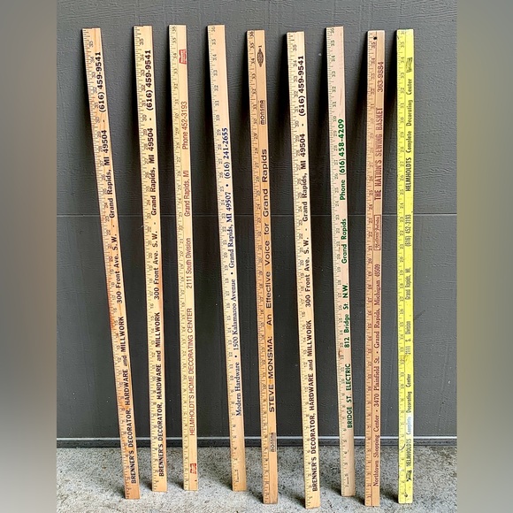 (Lot of 9) Vtg Grand Rapids Michigan Advertising Wooden Measuring Yardsticks - Picture 4 of 15